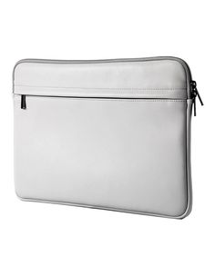 a white leather laptop case on a white background