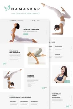 the website design for namaska yoga, which is designed to look like a woman doing