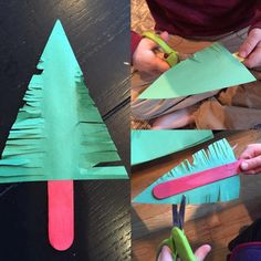 children are making christmas trees out of construction paper