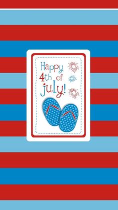 a red, white and blue striped background with two flip flops on it's side