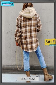 Street Style Chic Plaid Hooded Coat Plaid Long Sleeve Hoodie For Outdoor, Casual Plaid Hooded Jacket With Pockets, Long Sleeve Fall Outdoor Hoodie, Casual Plaid Long Sleeve Hooded Jacket, Casual Plaid Hooded Outerwear, Casual Hooded Plaid Outerwear, Plaid Long Sleeve Hoodie For Winter, Casual Plaid Hooded Jacket For Winter, Trendy Long Sleeve Outerwear With Adjustable Hood