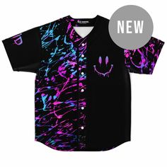 This baseball jersey looks great on and off the field. With a moisture-wicking fabric with a lightweight and breathable feel. And high definition printing that won't fade after washing.

 	100% polyester
 	Rounded hem
 	Button front closure
 	Moisture-wicking fabric for a lightweight, breathable feel
 	Premium polyester knit 230gsm jersey
 	High definition printing Black Rave Tops For Streetwear, Multicolor Tops For Pride Streetwear, Multicolor Tops For Streetwear During Pride, Multicolor Tops For Streetwear And Pride, Fitted Black Baseball Jersey For Streetwear, Rave Tops With Graffiti Print For Streetwear, Black Tops For Pride Streetwear, Black Rave Tops For Music Festival, Cotton Jersey With Sublimation Print For Streetwear