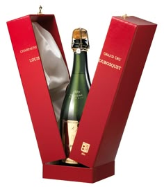 a bottle of champagne in a red box