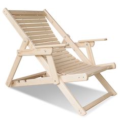 a wooden lawn chair sitting on top of a white background