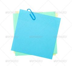 three blue and green post - it notes on white background with clipping for text