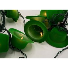 some green lights that are sitting on the ground