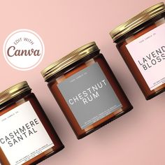 three jars of peanut butter on a pink background with the words cashew nut rum