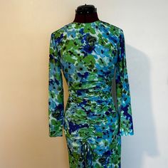 Zara Women's Midi Long Sleeve Floral Print Multicolored Dress Blue/Green L Nwt Blue Floral Print Sheath Midi Dress, Blue Sheath Dress For Spring, Multicolor Long Sleeve Ruched Dress, Blue Stretch Midi Dress For Spring, Blue Sheath Midi Dress For Spring, Blue Long Sleeve Ruched Dress, Women Midi, Long Sleeve Midi, Zara Women