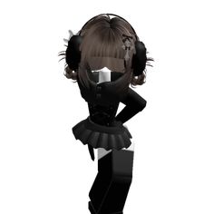 an animated girl wearing headphones and black dress