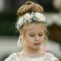 Spring Flower Girl Crown Flower Hair Wreath Wedding Flower - Etsy Flower Wreath Hair, White Flower Crown, Wedding Hair Wreath, Flower Crown Hairstyle, Headband White