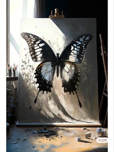 a painting of a butterfly on a canvas