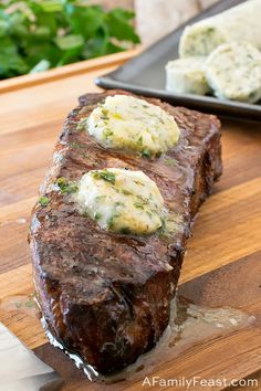 the steak has been cooked and is ready to be served on the table for dinner