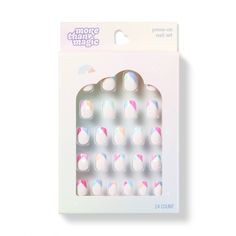 This Press-On 24-Piece Nail Set from More Than Magic offers your child a delightful way to flaunt French manicures. The artificial nail collection features 24 ABS nails with a pale pink base color and vibrant geometric-print tips, adding a touch of glamour for parties, playdates or casual hangouts with friends. Boasting easy application and removal thanks to the easy press-on method, they provide a convenient, quick solution to enhance the appearance of nails in a flash. More Than Magic™: Being Cute Press On Nails For Kids, Cute Stick On Nails, Kids Press On Nails, Best Fake Nails, Press On Nails For Kids, Fake Nails For Kids, Preppy Nails, Pastel Nail Art, Face Nails