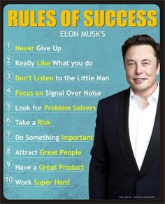 a man in a suit and white shirt with the words rules of success