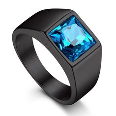 PRICES MAY VARY. ❤ Top Quality Material Makes it High-class ❤ : Made with solid stainless steel known for its high durability and stability, high polished sparkling surface, no color-fading, friendly to skin. ❤ Beautiful & Affordable Gemstone Ring ❤ : 8MM princess-cut blue topaz, looks profound and mysterious, symbolizes sincere love, hope and purity, exquisite cutting makes each section shine, tag with a modest price. ❤ Dimension & Ring Size ❤ : Ring height: 10mm; width: 10.5mm; Stone: 8*8mm; N Gemstone Rings For Men, Navy Rings, Mens Gemstone Rings, Unisex Earrings, Black Gems, Cute Presents, Trendy Ring, Cubic Zirconia Rings, Branded Gifts