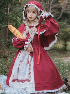 This price is for a JSK or a full set, the full set includes a JSK and a cape.   	 		 			Size 			S 			M 			L 			XL 		 		 			Bust 			86 			90 			94 			98 		 		 			Waist 			72 			76 			80 			84 		 		 			Full Length 			86 			87 			88 			89 Skirt Cape, Red Riding Hood Costume, Jumper Skirt, Sweet Lolita, Little Red Riding Hood, Polyester Dress, Red Riding Hood, Cute Bows