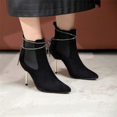 £48.00 Winter Ankle-high Heeled Boots With 4-inch Heel, High Heels With Heel Loop For Fall, Party Boots With Padded Ankle And Ankle Strap, Padded Ankle Strap Boots For Party, Fall Pointed Toe Boots With Heel Strap, Suede Ankle Strap Heels For Fall, Fall Suede Ankle Strap Heels, Fall Suede Heels With Ankle Strap, Winter Closed Toe Heeled Boots With 4-inch Heel