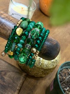 Green Hue 6 Stack Bracelet - Etsy Green Stone Bracelets For Party, Green Beaded Bracelets With Stones, Green Bohemian Bracelets With Stones, Green Beaded Bracelets With Healing Stones, Green Beaded Bracelets For Healing, Green Healing Stones Beaded Bracelets, Green Round Metal Bead Jewelry, Green Bohemian Beaded Bracelets With Stones, Bohemian Green Beaded Bracelets With Stones