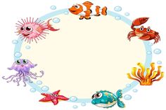 an ocean scene with sea animals and bubbles