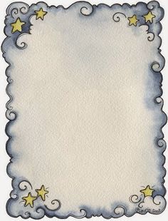 a watercolor drawing of a blue and white frame with gold stars on the edges