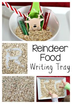 the reindeer food writing tray is ready to be made into a christmas themed activity for kids