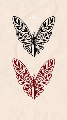 two butterflies with different designs on them, one is red and the other is black