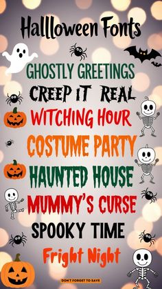 halloween font with ghosty greetings and witches