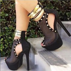 Women's Heels Stilettos Platform Sandals Sandals Boots Summer Boots Rivet Platform High Heel Stiletto Heel Peep Toe Satin Mesh Zipper Color Block Solid Colored Black / White Black / Yellow Black 2023 - US $73.99 Professional Skills, Studded Heels, Black Eyed, Heels Boots, Platform High Heels, Leather High Heels, Black Eyed Peas, Black High Heels, High Heels Stilettos