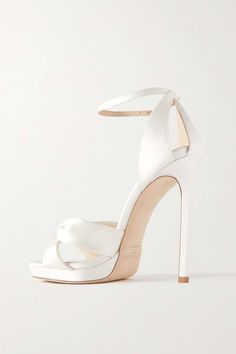 White Rosie 120 satin sandals | JIMMY CHOO | NET-A-PORTER Designer White Heels, White Silk Heels, White Satin High Heels, Jimmy Choo White Heels, White Bridal Heels, White And Gold Heels, Bride Heels, Wedding High Heels, Satin Sandals