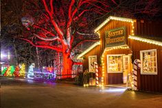 a christmas light display at the santa's workshop