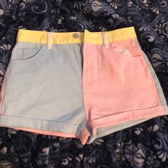 Brand New Never Worn Yellow Blue, Blue Yellow, Jean Shorts, Forever 21, Checks, Color Blue, Womens Shorts, Brand New, Yellow