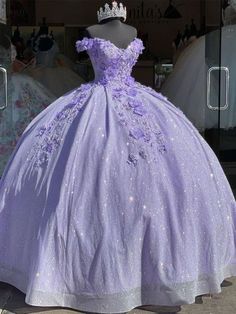 Lavender Ball Gown, Vestido Color Lila, Lavender Quinceanera Dresses, Lavender Quinceanera, Sparkly Ball Gown