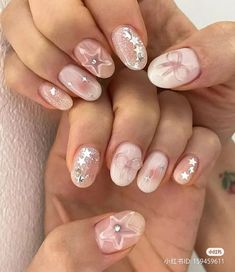 Nails For Orchestra, Sandy Liang Nails, Korea Nails Design, Balletcore Nails, Korean Nails Short, Xiaohongshu Nails, Korean Y2k, Korean Nail