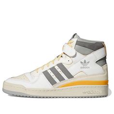 adidas Forum 84 High 'White Grey Yellow' GY5727 (SNKR/Skate/Velcro/Unisex/High Top) White High-top Sneakers With Boost Midsole For Skateboarding, White High-top Sneakers For Skateboarding With Boost Midsole, White Lace-up High-top Sneakers With Three Stripes, Adidas White High-top Skate Shoes, White High-top Adidas Basketball Shoes, Adidas White High-top Sneakers With Logo, White High-top Sneakers With Three Stripes Branding, White Adidas Mid-top Sneakers, White Adidas Logo Mid-top Sneakers