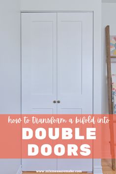 A bifold door has been transformed into two double pivoting doors Bifold Door Ideas, Small French Doors, Small Closet Door Ideas, Bifold French Doors, Bifold Doors Makeover, Bifold Door Hardware, French Closet Doors, Diy Closet Doors, Laundry Doors