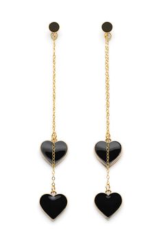 Elevate your style and self-love with these unique Single-Hearted Girl Earrings by Rejected Hearts Club. These stunning earrings feature a double enameled heart charm in your choice of black or white, dangling from a gold-filled double chain. Our enameled heart earrings are the perfect statement piece to remind you that you're more than enough. They're also a great gift idea for your loved ones who need a little reminder to love themselves. Shop now and express your individuality with our one-of Black Metal Earrings With Heart Charm, Heart Charm Enamel Earrings, Black Heart-shaped Pierced-style Jewelry, Heart-shaped Enamel Earrings With Charm, Black Dangle Jewelry For Valentine's Day, Black Dangle Heart Pierced Earrings, Black Dangle Jewelry With Heart Charm, Trendy Black Heart-shaped Earrings, Black Heart Charm Dangle Earrings