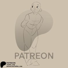 a drawing of a man with his hands behind his back, and the words patreon on it