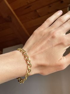 Vintage Brass Chain Bracelet Large Link Chain Unisex Masculine Jewelry Chain Bracelet Vintage Brass Cuban Link Chain Bracelet As Gift, Brass Link Chain Bracelet, Solid Cuban Link Bracelet As Gift, Cuban Link Chain Bracelet For Gift, Metal Curb Chain Bracelet As Gift, Curb Chain Oval Link Bracelet For Gift, Metal Curb Chain Bracelet Gift, Oval Link Curb Chain Bracelet Gift, Cuban Link Bracelet With Adjustable Chain As Gift