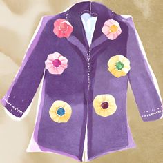 a purple jacket with flowers painted on it