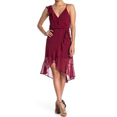 Your Favorite Red Dress! Perfect For Date Night! Weddings! And So Much More Sleeveless Surplice Neck Slips On Over Head Ruffle Detail Lined Adjustable Straps Lined Imported Red Chiffon Dress With Spaghetti Straps, Red Sleeveless Spring Wedding Dress, Red Sleeveless Dress For Spring Wedding, Flirty Sleeveless Midi Dress For Wedding, Flowy Sleeveless Mini Dress For Bridesmaids, Burgundy Sleeveless Ruffled Dress, Burgundy Sleeveless Dress With Ruffles, Flirty Sleeveless Bridesmaid Dresses, Burgundy Sleeveless Wedding Dress