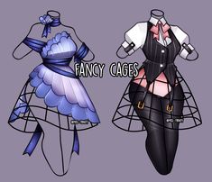 two dresses are shown with the words fancy cages on them and an image of a woman's dress