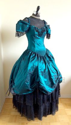 Steampunk Blue Wedding Dress-  27 Waist, Small, Alternative Pirate Geek Bride Victorian Dress Pattern, Teal Gown, Gothic Dresses, Steampunk Dress, Goth Wedding, Lace Layers, Victorian Steampunk, Blue Wedding Dresses, Black Prom Dress