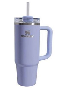 the tumbler cup has a straw in it and is light blue with silver trim