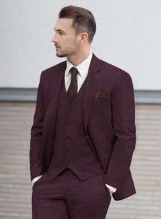 Add an urban touch to your elite occasion wear assortment with our outstanding Huddersfield Stretch Wine Wool Suit. Crafted from a wool blend with a hint of Lycra, this suit offers the perfect combination of comfort and flexibility, ensuring that you look and feel your best throughout the day or night. Its ravishing wine colorway with a solid texture evokes a sense of luxury and exclusivity that will set you apart at your upcoming soirée. Choose this suit and let the world be captivated by your