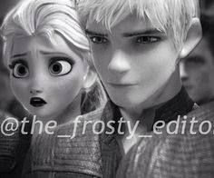 the frozen queen and prince are looking at each other in this black and white photo