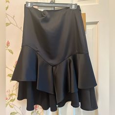 Nwt Zara Ruffle Hem Skirt, Sz. M Black Silky Material From Zara Basic Evening Collection Elegant Black Bottoms With Ruffle Hem, Elegant Ruffle Hem Skirt For Night Out, Black Ruffled Mini Skirt For Evening, Evening Black Ruffled Mini Skirt, Black Asymmetrical Skirt With Ruffle Hem, Elegant Black Skirt With Ruffle Hem, Elegant Zara Skirt With Ruffles, Elegant Flowy Mini Skirt By Zara, Elegant Ruffled Skirt By Zara