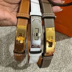 Brand New Never Worn Hermes Kelly Belts In Popular Colors. Comes With Dustbags, Boxes Etc. These Are Adjustable And Can Be Worn With Pants Or High Waisted With Dresses. Perfect Accessory Available In Etoupe, Gold, White Hermes Kelly Belt Women Outfits, Hermes Kelly Belt Outfit, Hermes Scarf Belt, Hermes Kelly Belt Etoupe, Hermes Kelly Belt, Hermes Reversible Belt, Cartier Belt, Luxury Belts With Gold-tone Hardware, Hermes Accessories