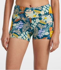 Paddle, swim or soak up the sun in swimwear designed for it all. These fresh, flattering swim shorts offer non-stop support and a just-right fit for all-day comfort in and out of the water. Rise: Mid-Rise; sits below waist 3. 5" inseam Fitted Liner Content: 95% polyester, 5% spandex Body Content: 82% recycled nylon, 18% Lycra® spandex Handwash; dry flat or line dry. Abrasion Resistance: Yes, stands up to frequent wash and wear Fabric Resistance: Resists damage from sun, salt, chlorine and heat Q Tropical Swimwear With Built-in Shorts For Spring, Tropical Swimwear With Built-in Shorts For Poolside, Swimwear With Built-in Shorts For Beach Season, Tankini With Built-in Shorts For Vacation, Tropical Swimwear With Built-in Shorts, Short Tankini With Built-in Shorts For Vacation, Casual Sports Tankini With Built-in Shorts, Tropical Spring Swimwear With Built-in Shorts, Tropical Swimming Shorts For Spring