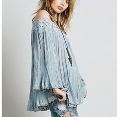 Free People Off-The-Shoulder Topsz M/L100% Soft, Sheer, Billowy Cottonpullover, Elastic Necklinenew Conditionbut For Two Small Snags On The Front (See Pic 6)Sexy, Gorgeous Topnwt$42 ... (Note: This Top Is A Reposh; Purchased New W/ Tags, Never Worn, Still Has Same Tags). Blue Off-shoulder Top For Fall, Bohemian Off-shoulder Spring Tops, Summer Long Sleeve Off-shoulder Top For Brunch, Oversized Off-shoulder Summer Tops, Oversized Off-shoulder Tops For Summer, Oversized Light Blue Blouse For Summer, Blue Bohemian Off-shoulder Top, Light Blue Bohemian Top For Fall, Trendy Long Sleeve Off-shoulder Top For Brunch