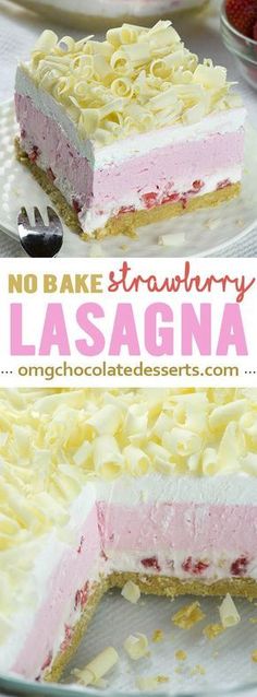 no bake strawberry lasagna cake on a plate